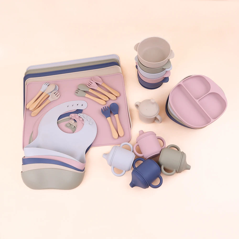 Custom Food Grade Silicone Baby Feeding Set | 100 Set MOQ | LFGB Certified