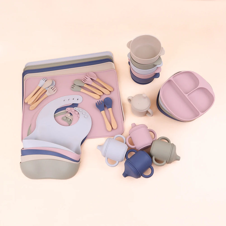 Custom Food Grade Silicone Baby Feeding Set | 100 Set MOQ | LFGB Certified