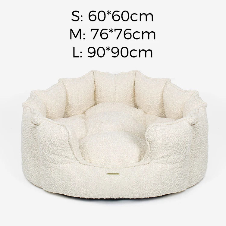 Custom Boucle Pet Bed with Logo | Round Bolster MOQ 500