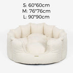 Custom Boucle Pet Bed with Logo | Round Bolster MOQ 500