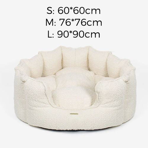 Custom Boucle Pet Bed with Logo | Round Bolster MOQ 500