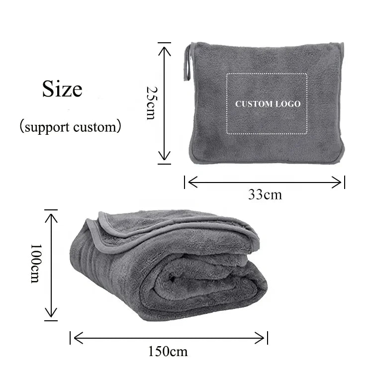 Custom Travel Pillow Blankets with Logo – 2-in-1, 300 MOQ