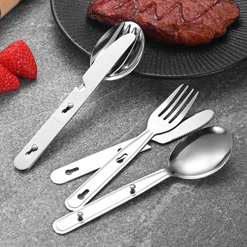 4-in-1 Stainless Steel Cutlery Set | Travel & Outdoor | 300 MOQ