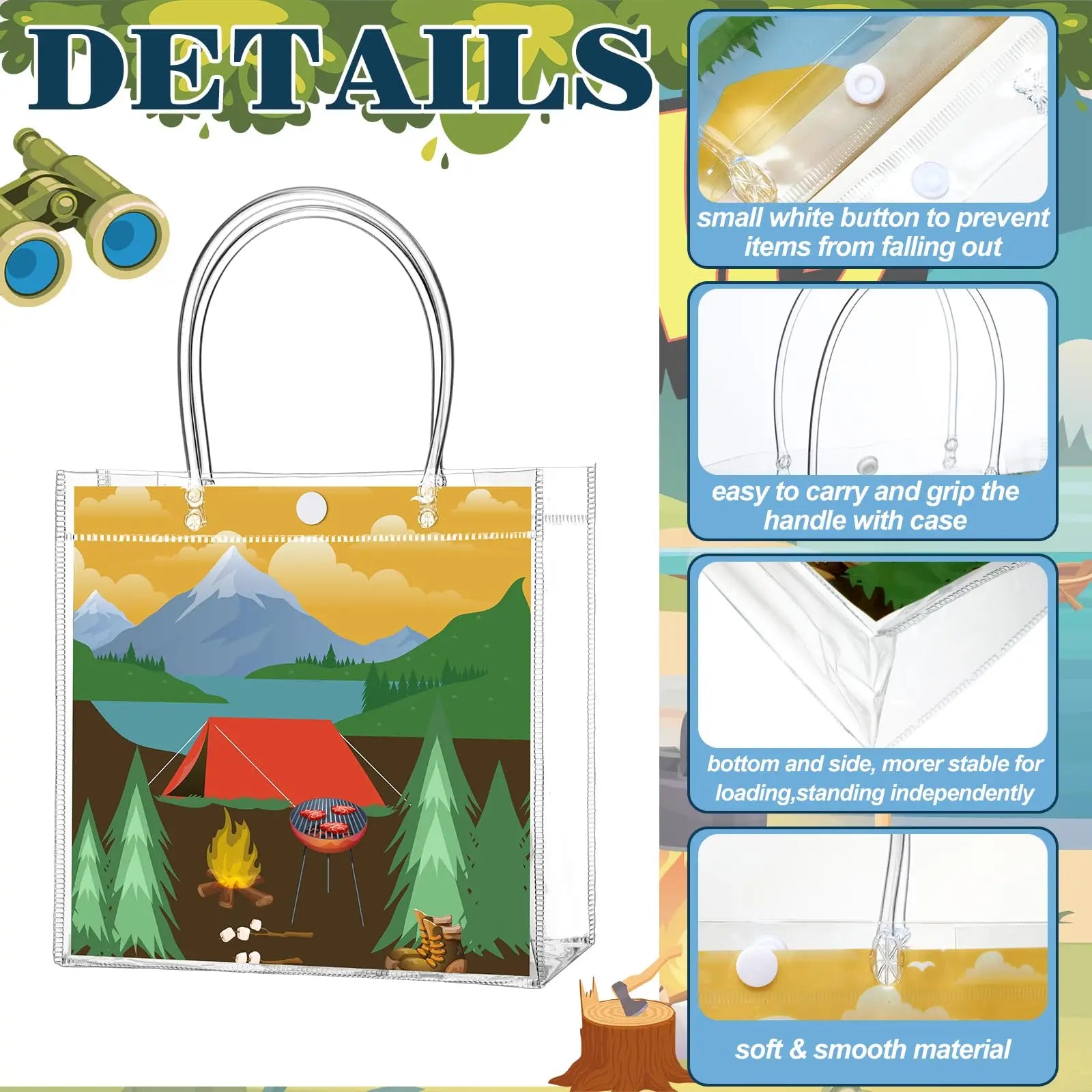 Custom Clear PVC Gift Bags: Button Closure, Full Color Print, Super Clear & Reusable