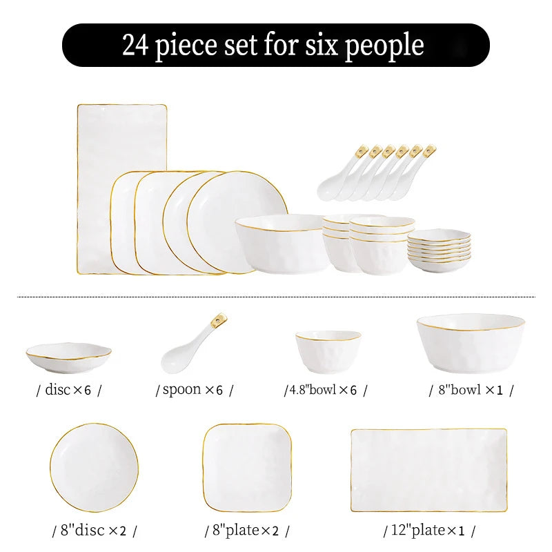 Nordic Ceramic Dinnerware Set | Gold Rim Tableware