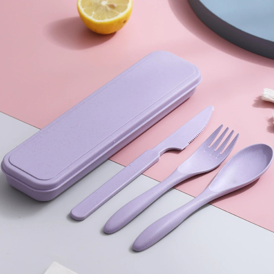 Custom Wheat Straw Travel Utensil Set with Case for Office Lunch, School Meals & Everyday Carry