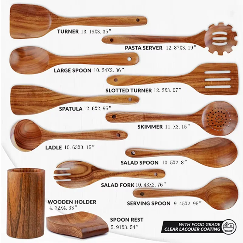 Acacia Wood Utensil Set 12-Piece | Custom Logo | Dishwasher Safe