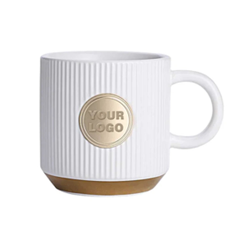 Custom Logo Ribbed Ceramic Mug - Premium Textured Coffee Cup