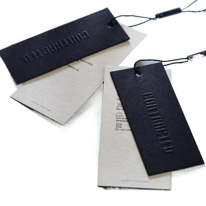 Custom Embossed Clothing Hang Tags with String for Apparel Branding