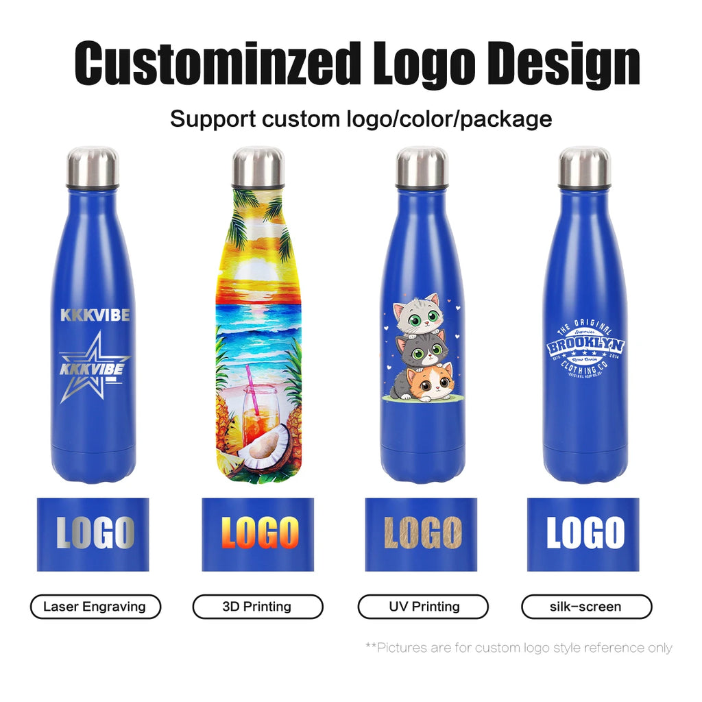 Custom 500ml Stainless Steel Cola Bottle with Laser Engraving and Logo Printing