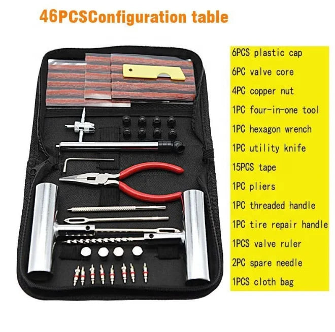 46-Piece Custom Car Emergency Tyre Repair Kit | MOQ 1 Set