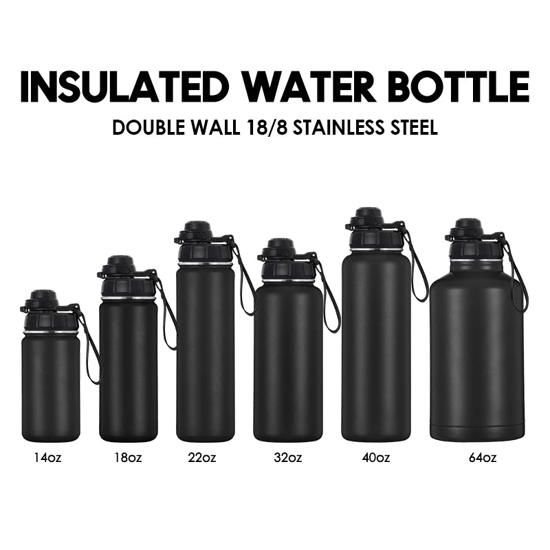 Custom 32oz & 40oz Wide Mouth Insulated Stainless Steel Water Bottle with Dual Lid Options