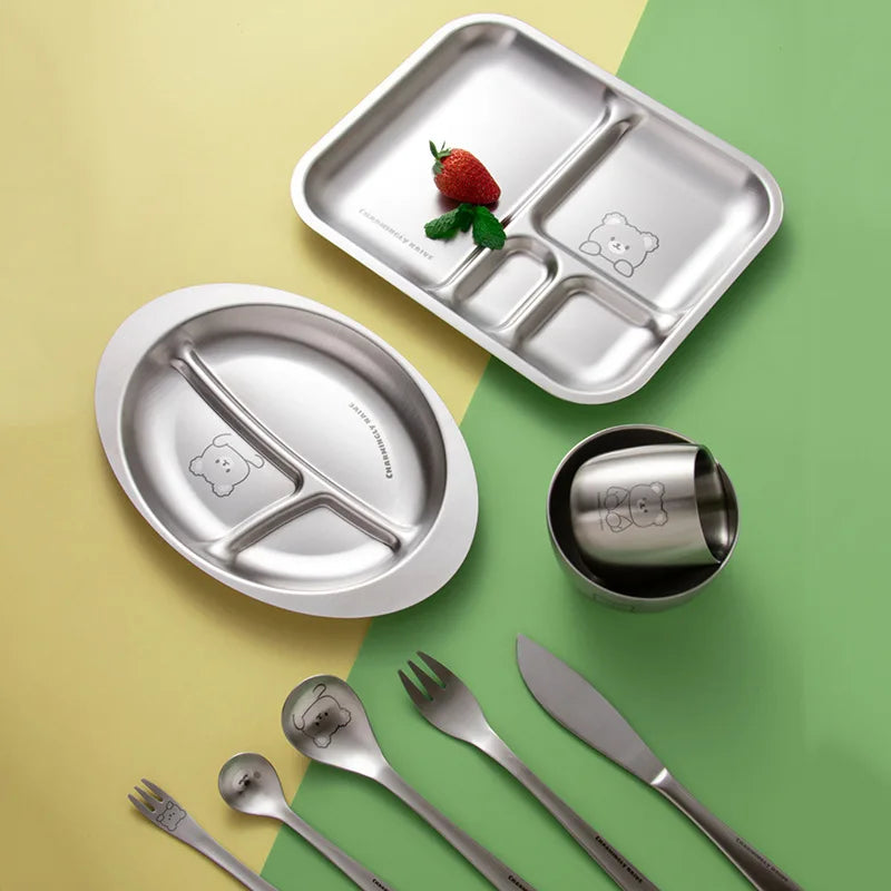 304 Stainless Steel Kids Plate — 100 MOQ, Divided Animal Shape