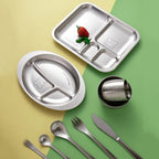 304 Stainless Steel Kids Plate — 100 MOQ, Divided Animal Shape