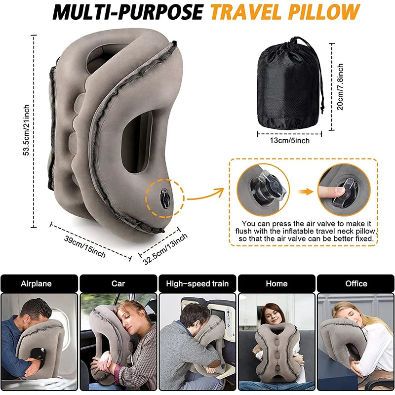 Custom Logo Inflatable Neck Travel Pillow for Airplane Sleeping
