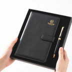 Custom PU Leather Notebook & Pen Set 500pcs MOQ | A5 Hardcover, Hot Stamp Logo, Gift Set