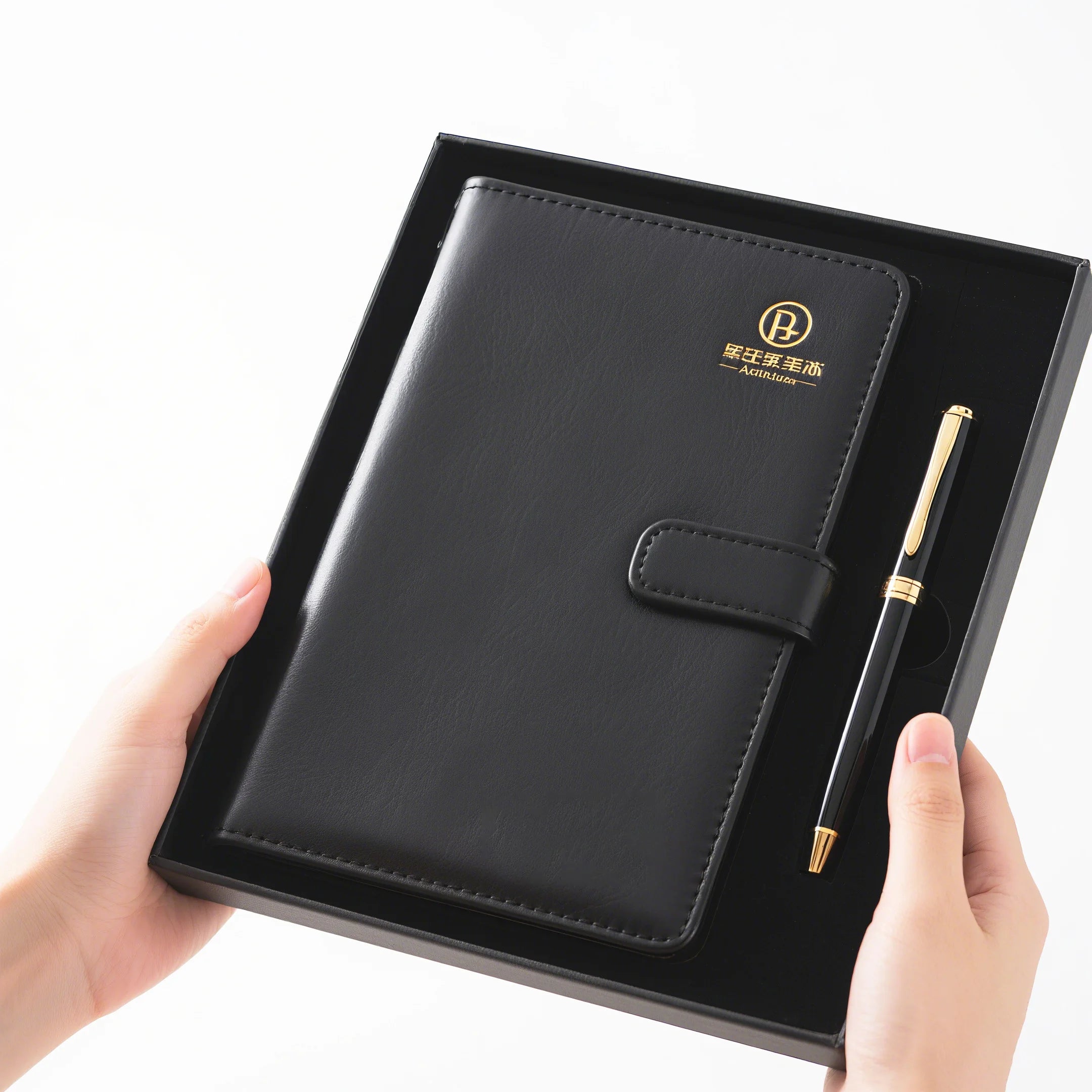 Custom PU Leather Notebook & Pen Set 500pcs MOQ | A5 Hardcover, Hot Stamp Logo, Gift Set