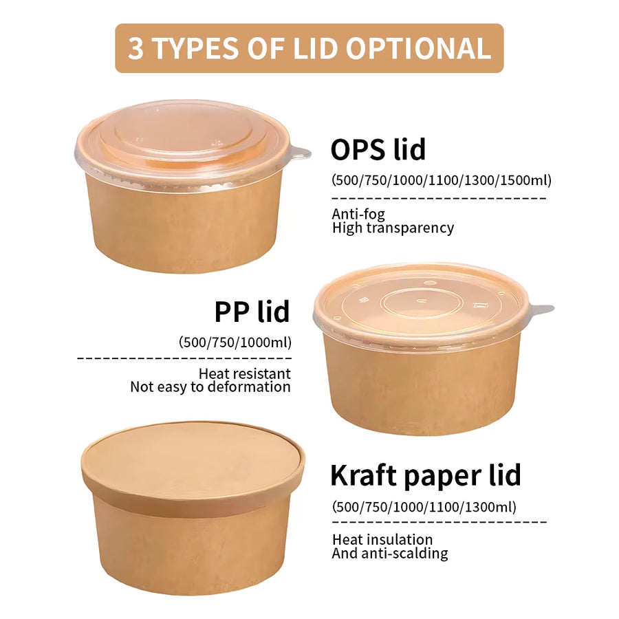 Disposable Kraft Paper Lunch Box | Waterproof Food Packaging | Eco-Friendly Bulk