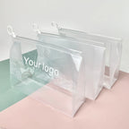 Custom Transparent PVC Cosmetic Bag | 100 MOQ Stock, Digital Print | Bulk for Beauty Brands