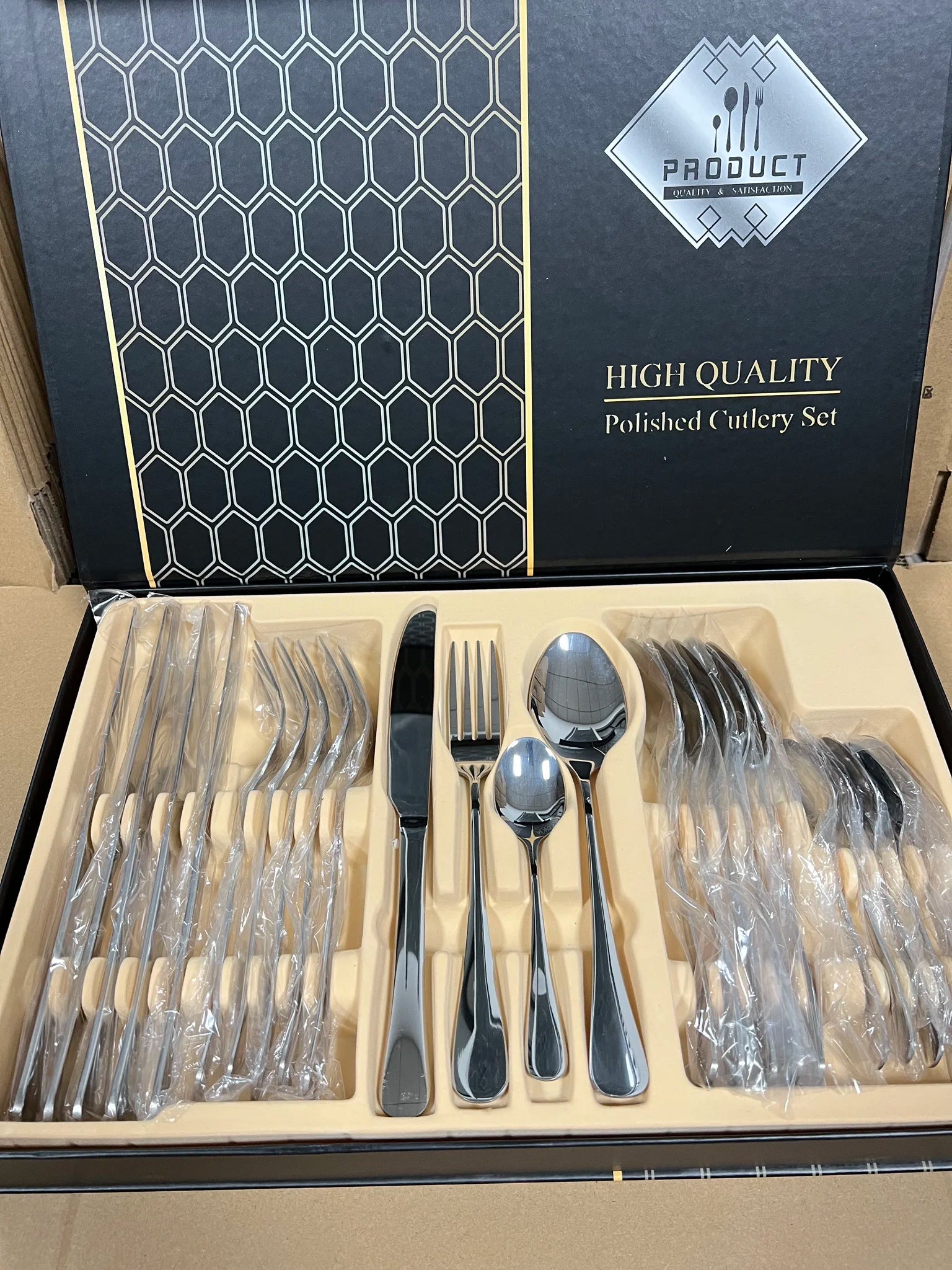 24 Pcs Gold Stainless Steel Flatware Set | 1,000 Box MOQ | Wholesale Cutlery