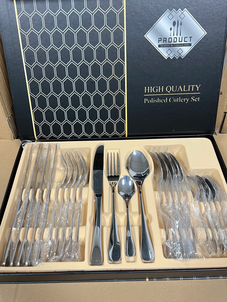 24 Pcs Gold Stainless Steel Flatware Set | 1,000 Box MOQ | Wholesale Cutlery