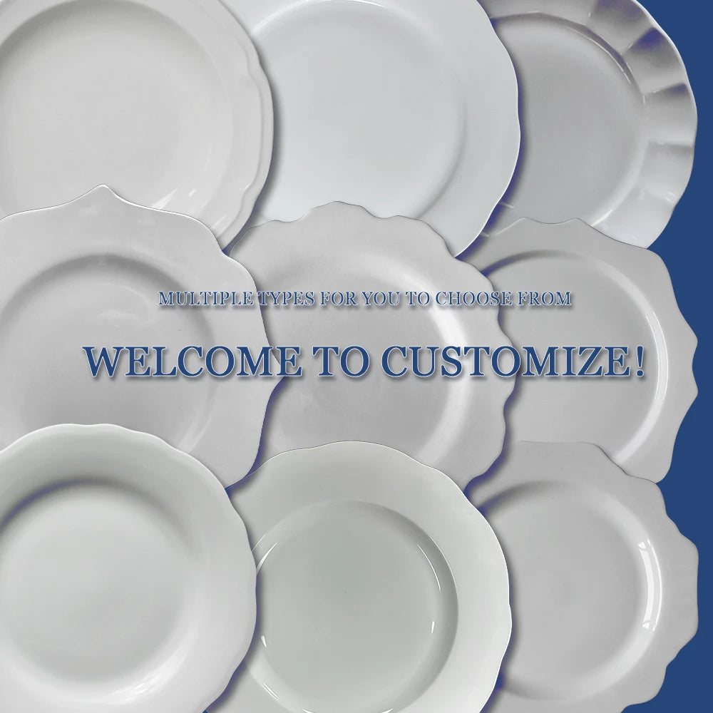 Custom Ceramic Dinner Plates: 120 MOQ, 35-Day Lead, On-Glazed | Wedding & Restaurant Tableware Sets