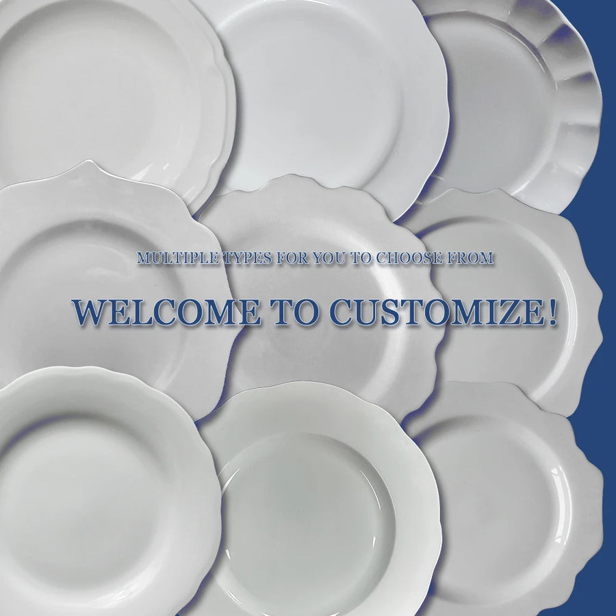 Custom Ceramic Dinner Plates: 120 MOQ, 35-Day Lead, On-Glazed | Wedding & Restaurant Tableware Sets