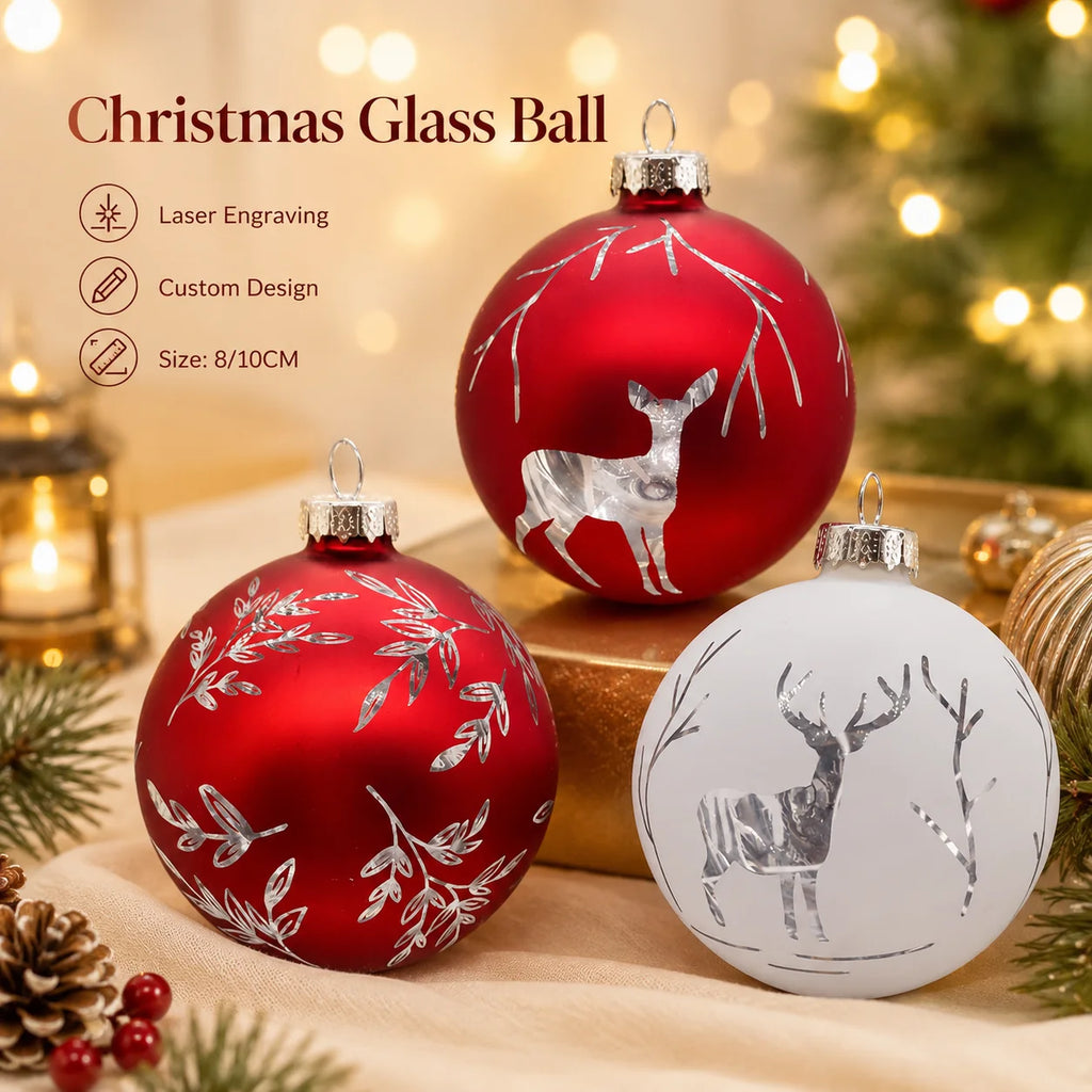 Custom Laser Engraved Glass Ornaments | CE RoHS CP65 Compliant | Bulk Christmas Decor