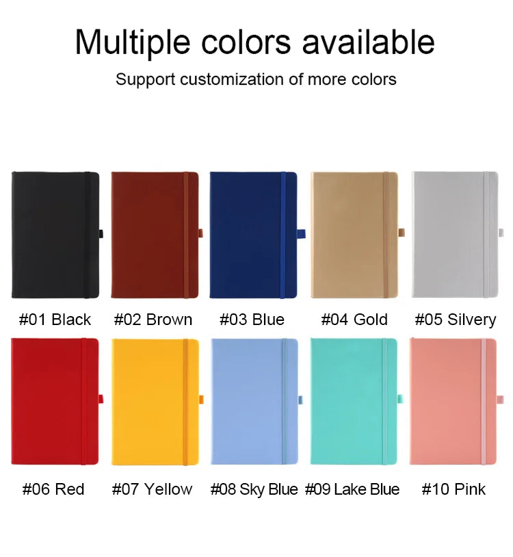 A5 PU Leather Notebook with Elastic Band and Pen Holder for Office, Meetings and Custom Logo