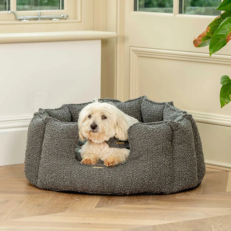 Custom Boucle Pet Bed with Logo | Round Bolster MOQ 500