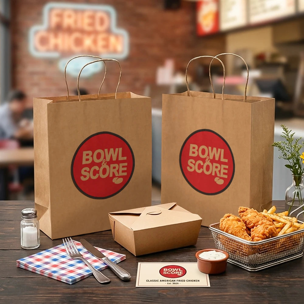 Custom Kraft Paper Takeaway Bags | Eco-Friendly Restaurant Bags