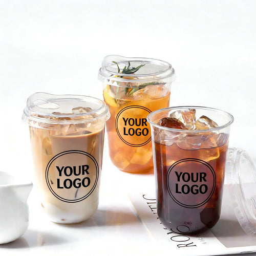 Wholesale Custom Printed Clear PET Plastic Cup with Lid for Iced Coffee