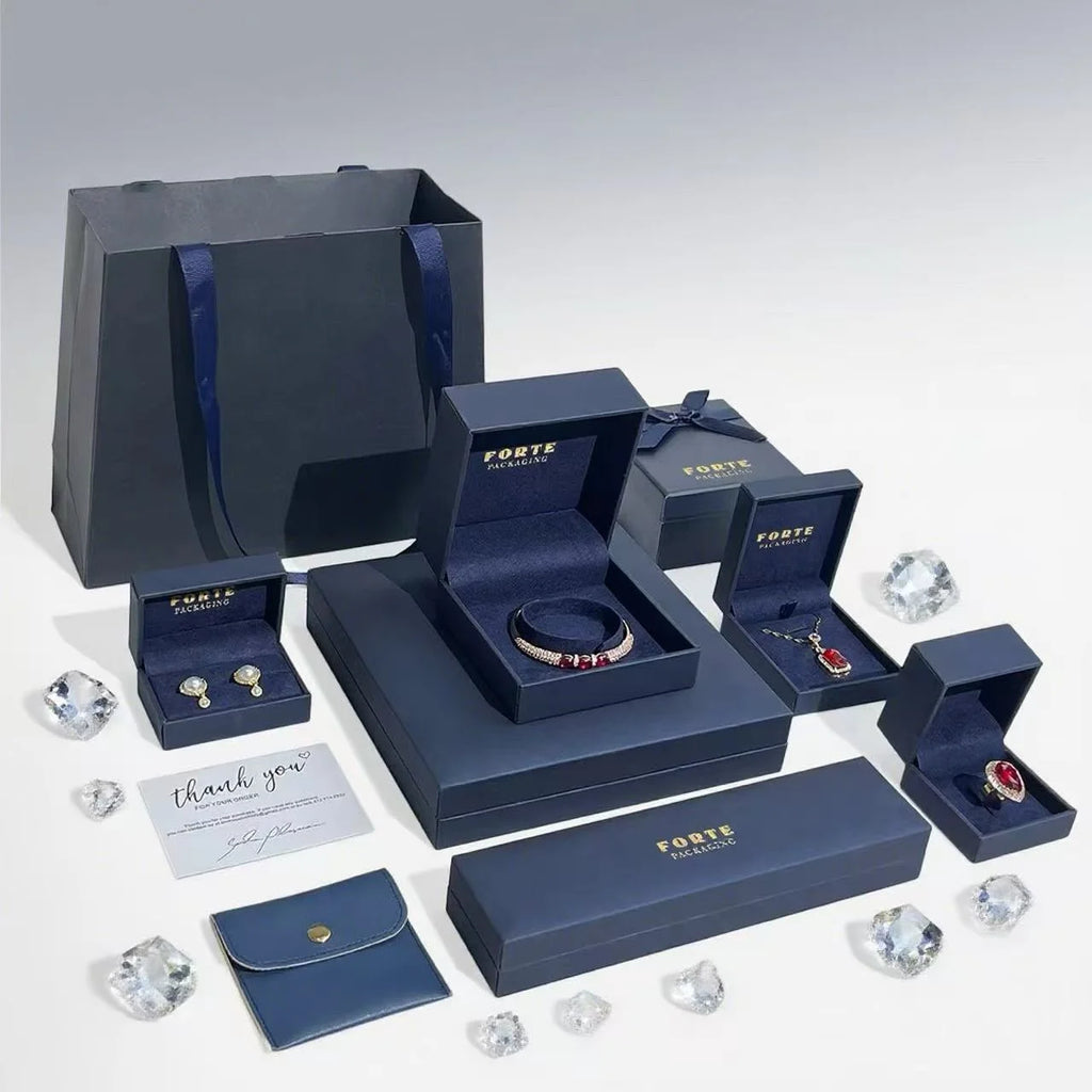 Custom PU Leather Jewelry Box with Embossing | Navy Blue | 31-Day Lead Time