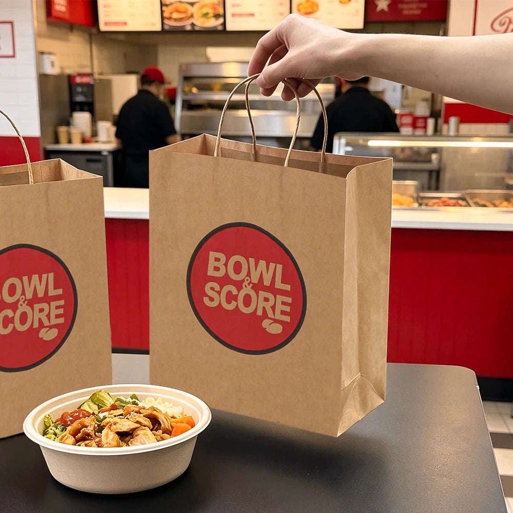 Custom Kraft Paper Takeaway Bags | Eco-Friendly Restaurant Bags