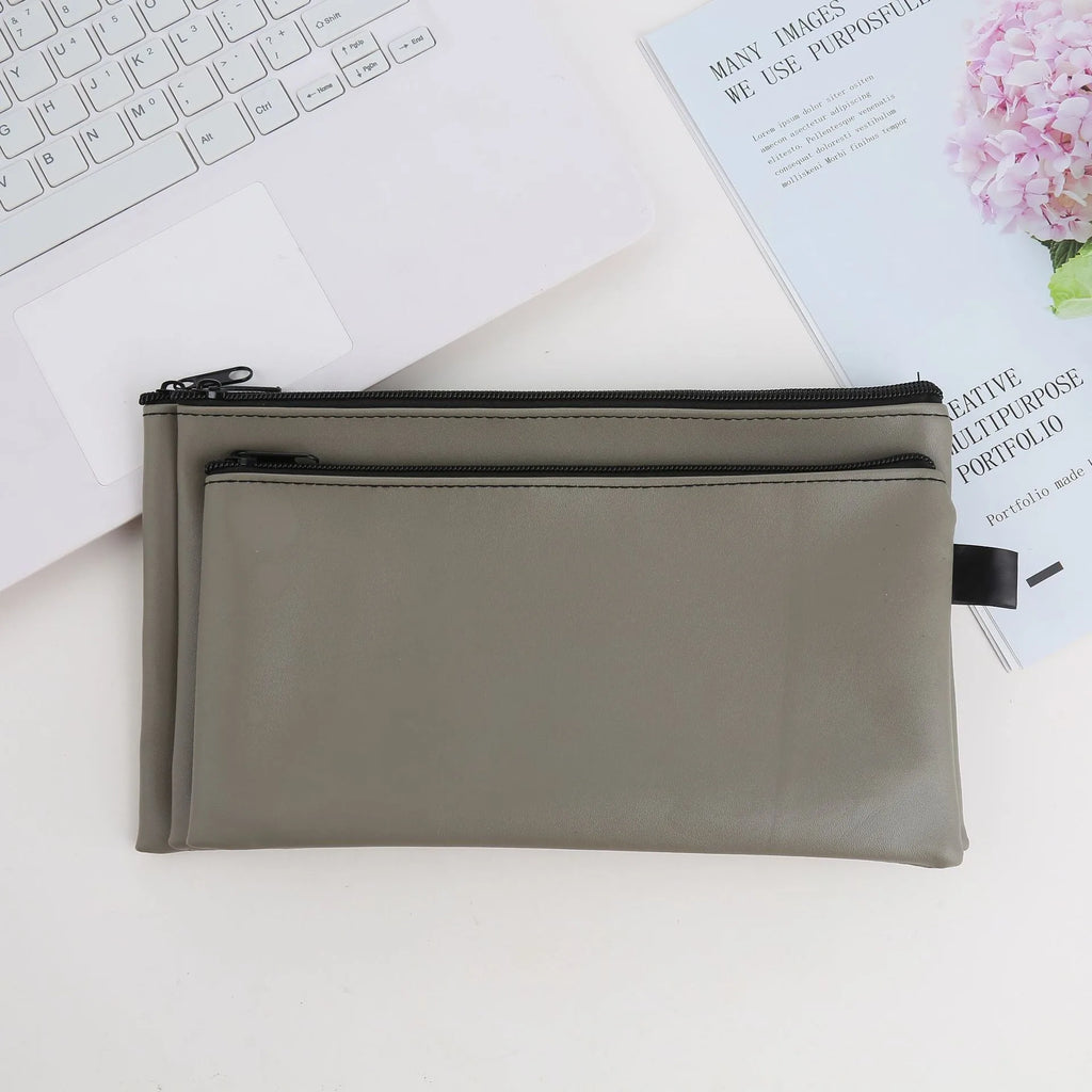 MOQ 100 Pcs Zipper PU Leather Utility Sleeve Wholesale Custom Synthetic Polyurethane Utility Envelope with Slide Fastener