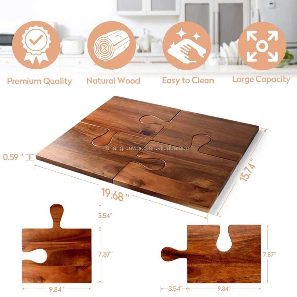 Acacia Wood Cutting Board Set | Charcuterie Board with Puzzle Handles