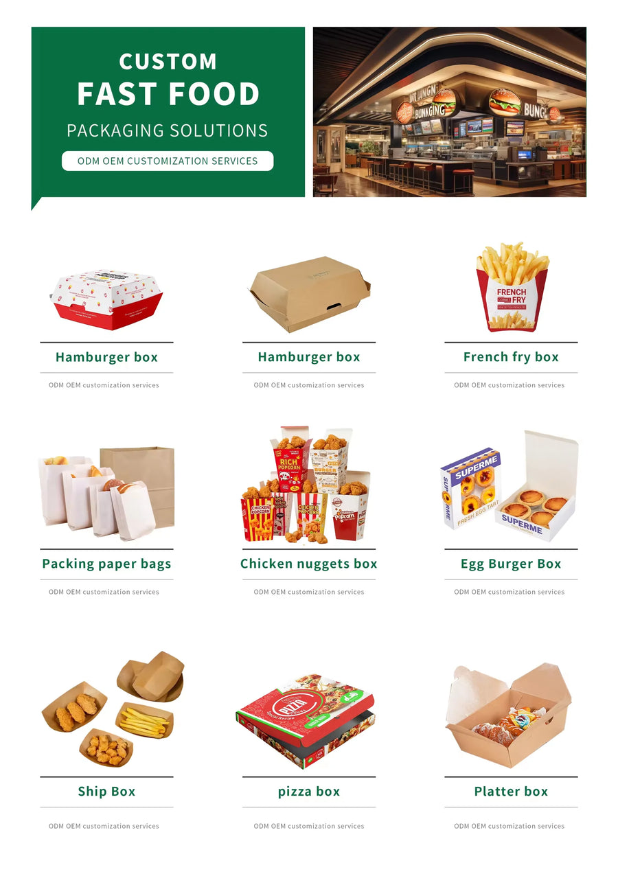 Custom Fast Food Packaging Boxes — Oil & Moisture Protection, 500 Boxes MOQ