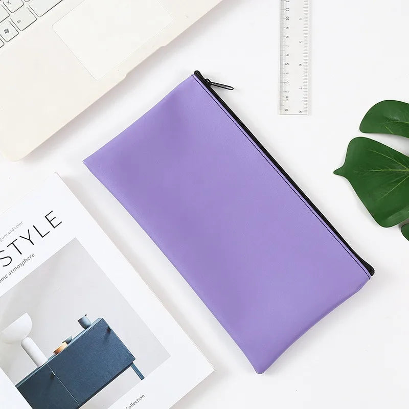MOQ 100 Pcs Zipper PU Leather Utility Sleeve Wholesale Custom Synthetic Polyurethane Utility Envelope with Slide Fastener