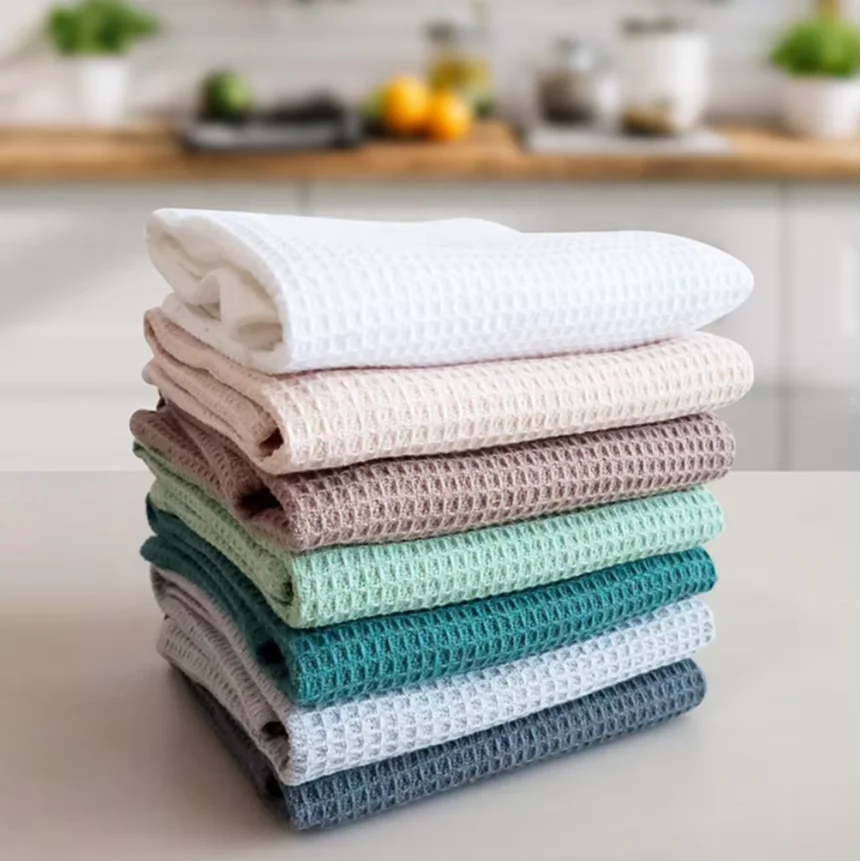 Custom logo Waffle Kitchen Hand Towels Dish Cloth Highly Absorbent Cleaning Drying Dishes Tea Towel Extra Soft