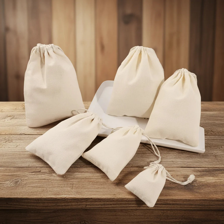 Custom Cotton Muslin Pouches with Logo | MOQ 1,000 | Hot Stamping