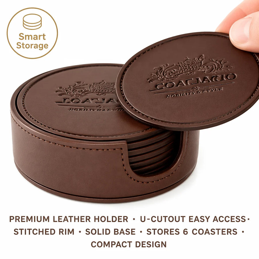 Custom Debossed Coaster Set with Holder | 6-Piece | Logo MOQ 500