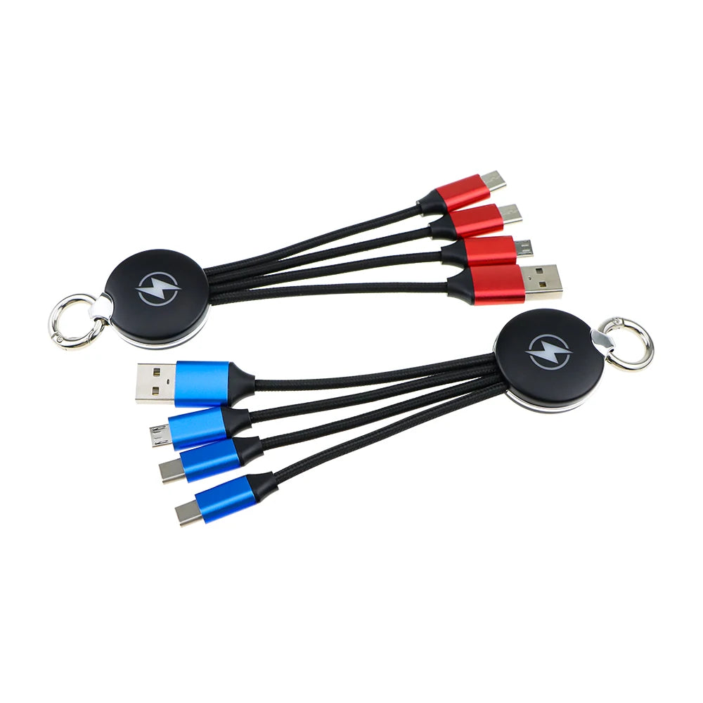 Custom 3-in-1 Keychain Charger 5V/2A | CE/RoHS/FCC Certified | 9-Day Lead