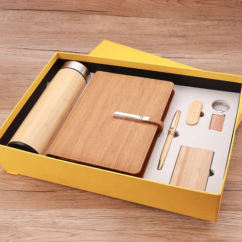 Custom Wooden Notebook Gift Set with Logo | 10 MOQ