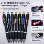 Custom 3-in-1 LED Pens 100 MOQ | Laser Engraving Stylus Promotional Gifts