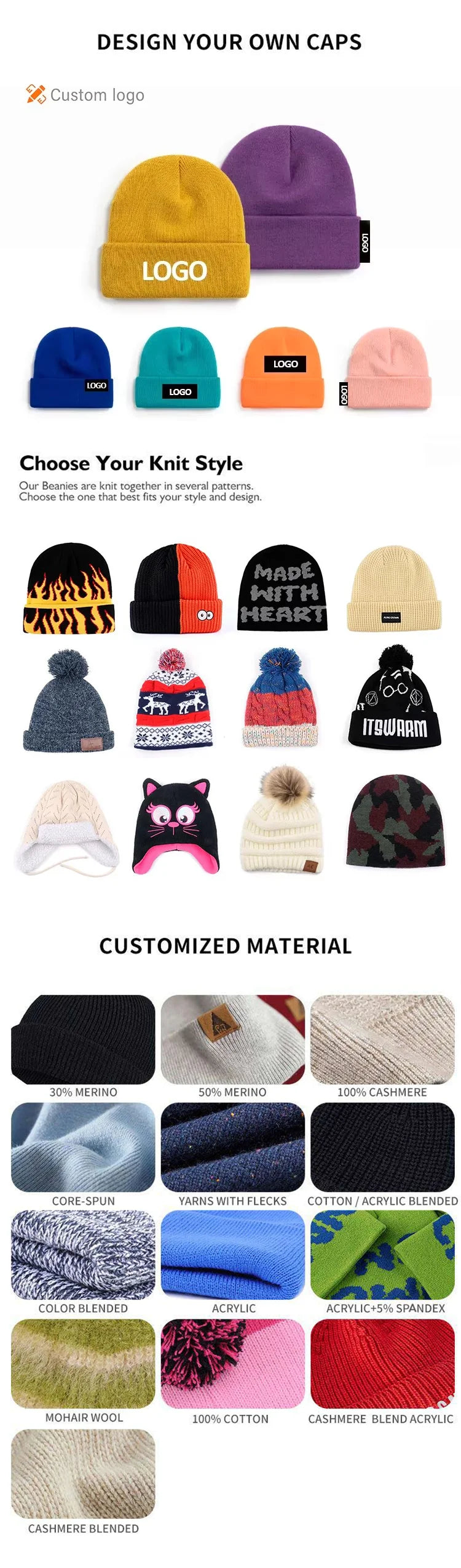 Custom All Over Print Beanies with Logo Wholesale | MOQ 50