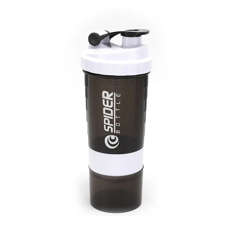 Protein Shaker Bottle with Mixing Ball and Storage Compartments for Gym and Supplements