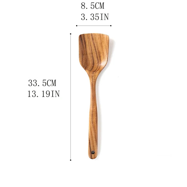 Acacia Teak Wood Utensil Set 9-Piece | Non-Stick | 1 MOQ | Custom Logo