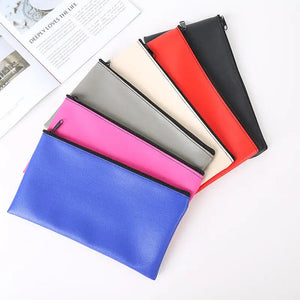 MOQ 100 Pcs Zipper PU Leather Utility Sleeve Wholesale Custom Synthetic Polyurethane Utility Envelope with Slide Fastener
