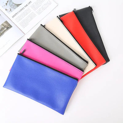 MOQ 100 Pcs Zipper PU Leather Utility Sleeve Wholesale Custom Synthetic Polyurethane Utility Envelope with Slide Fastener