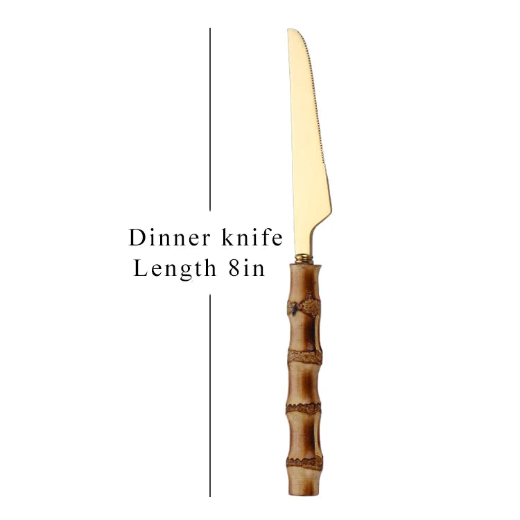 Vintage Bamboo Handle Flatware Set | Gold Mirror Polish | Custom Logo
